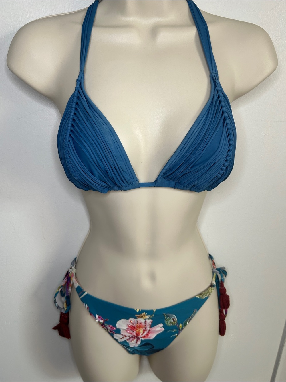 PQ SWIM Isla Teal Macramé Triangle Bikini Top